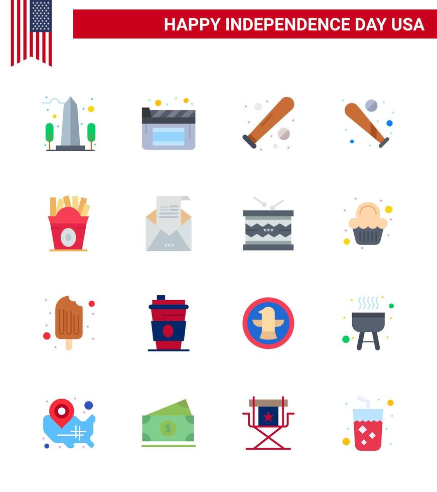 4 juillet usa joyeux jour de l'indépendance icône symboles groupe de 16 appartements modernes d'email food ball fastfood usa modifiable usa day vector design elements
