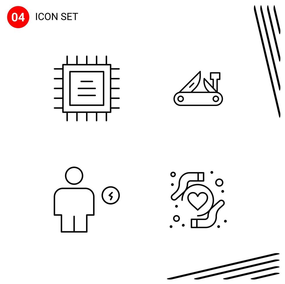 collection de 4 icônes vectorielles dans le style de ligne. symboles de contour parfaits pixel pour le web et le mobile. signes d'icône de ligne sur fond blanc. 4 icônes. vecteur