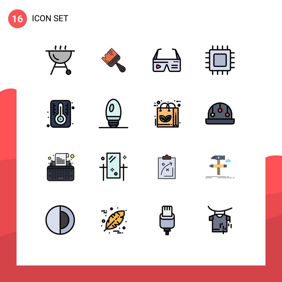 16 lignes universelles remplies de couleurs plates définies pour les applications Web et mobiles matériel de température ordinateurs de gadgets numériques éléments de conception vectoriels créatifs modifiables vecteur