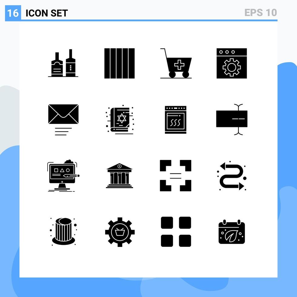 ensemble de 16 glyphes solides vectoriels sur la grille pour la médecine du livre sacré envoyer des éléments de conception vectoriels modifiables par courrier vecteur