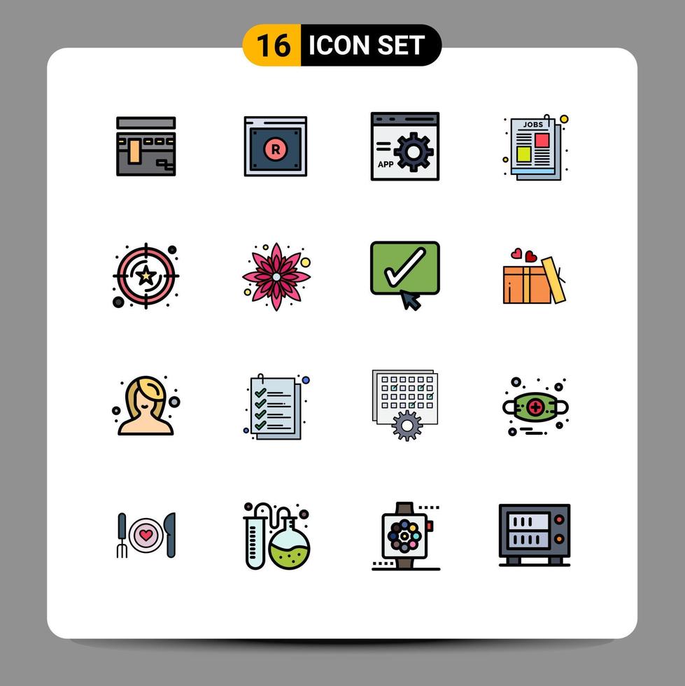 ensemble de 16 symboles d'icônes d'interface utilisateur modernes signes pour la programmation de la loi post-annonce développer des éléments de conception vectoriels créatifs modifiables vecteur