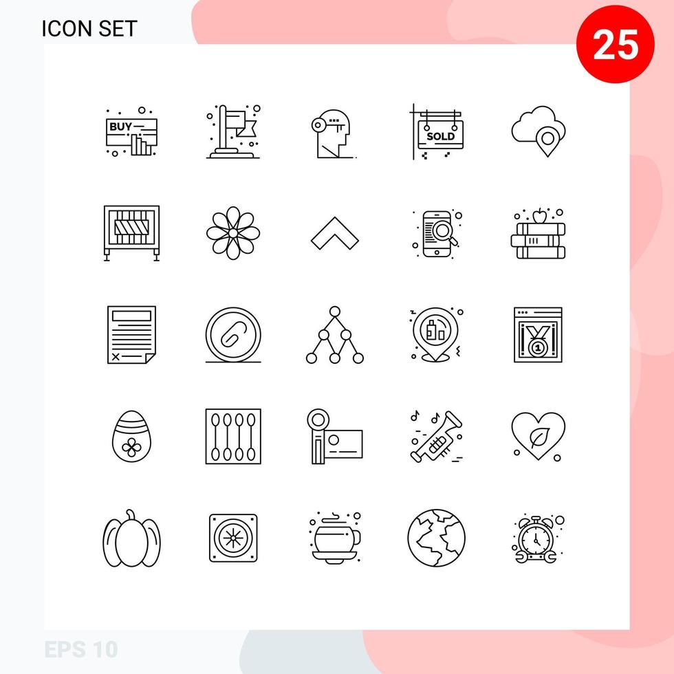 ligne d'interface mobile ensemble de 25 pictogrammes de clé immobilière carte vendu éléments de conception vectoriels modifiables vecteur