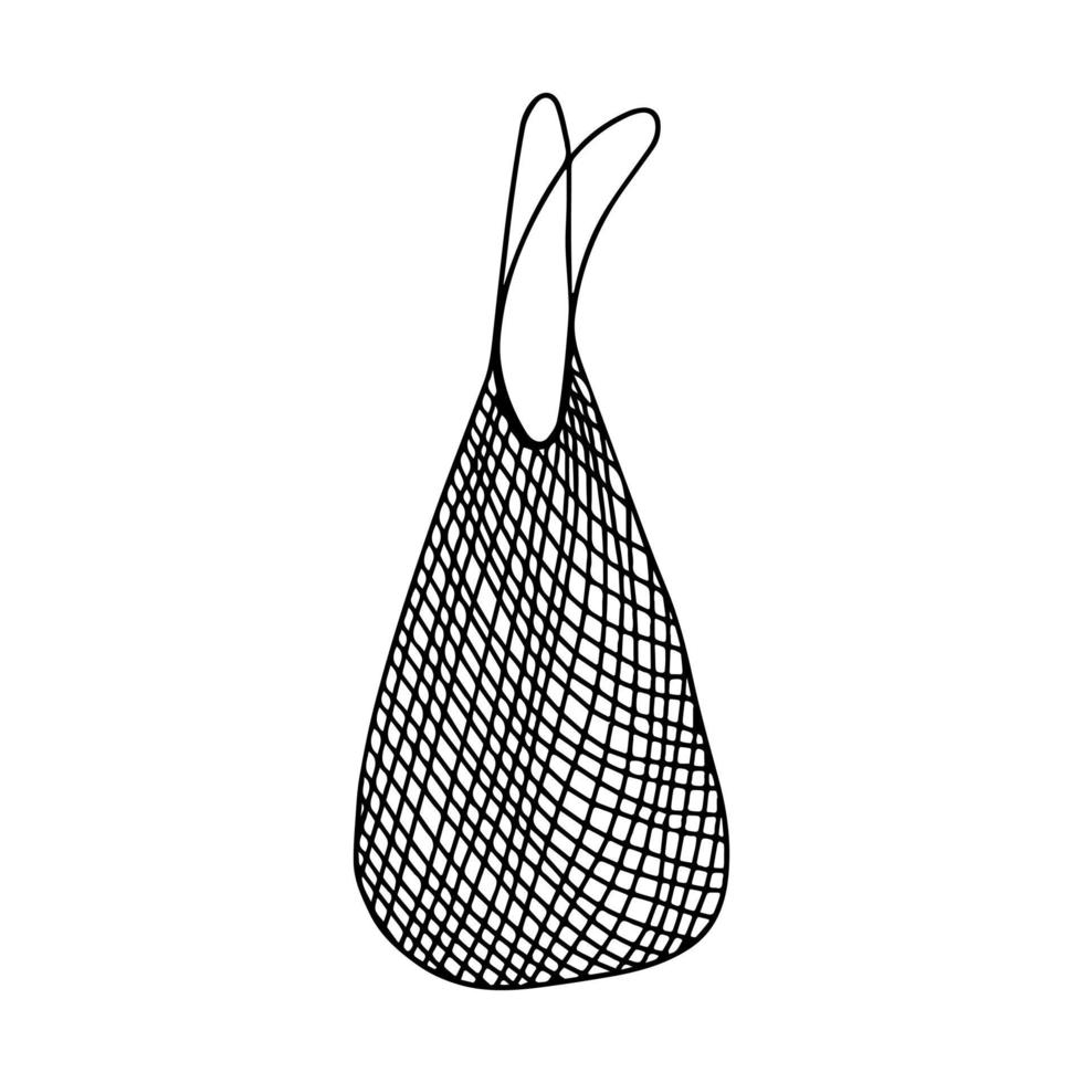 sac en filet écologique. vecteur doodle shopping chaîne eco sac.