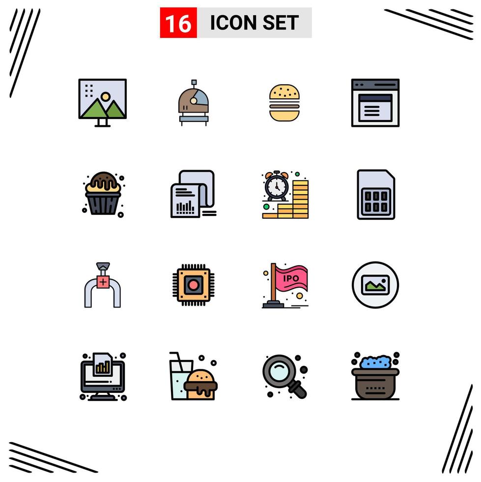 16 icônes créatives signes et symboles modernes de cupcake utilisateur burger communication modale éléments de conception vectoriels créatifs modifiables vecteur