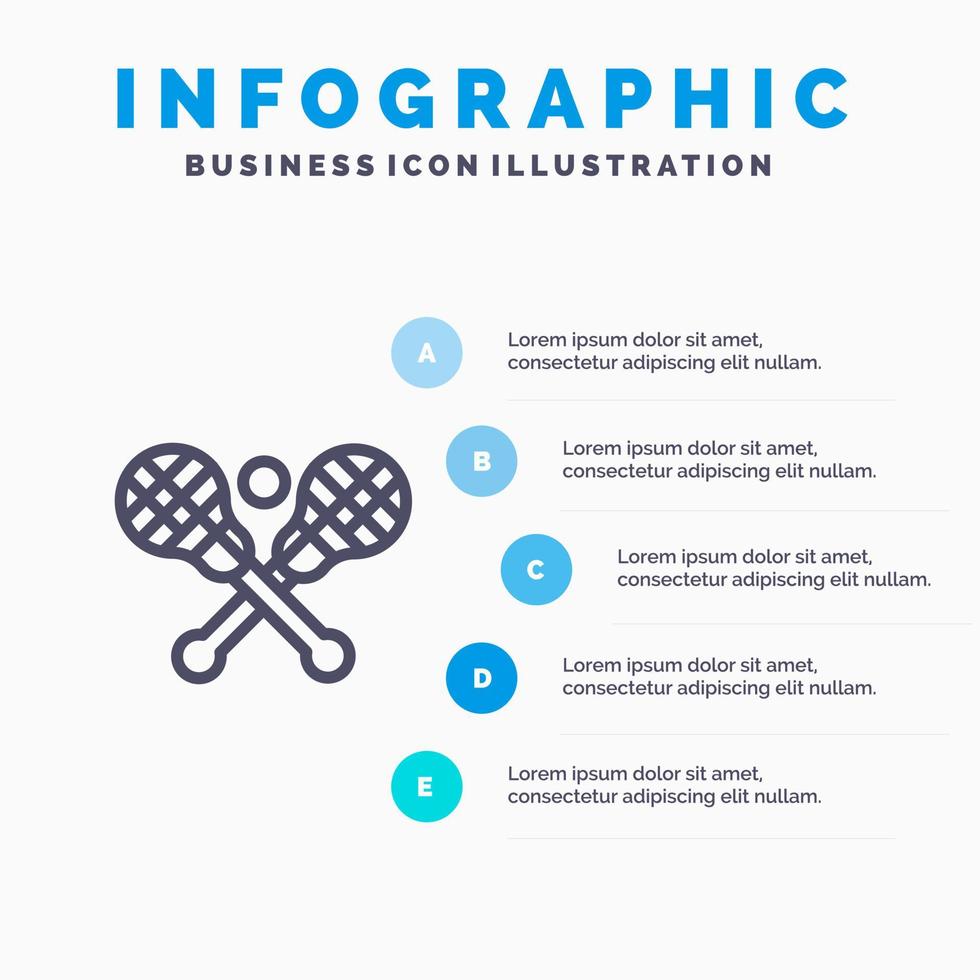 crosse lacrosse bâton bâtons ligne icône avec 5 étapes présentation infographie fond vecteur