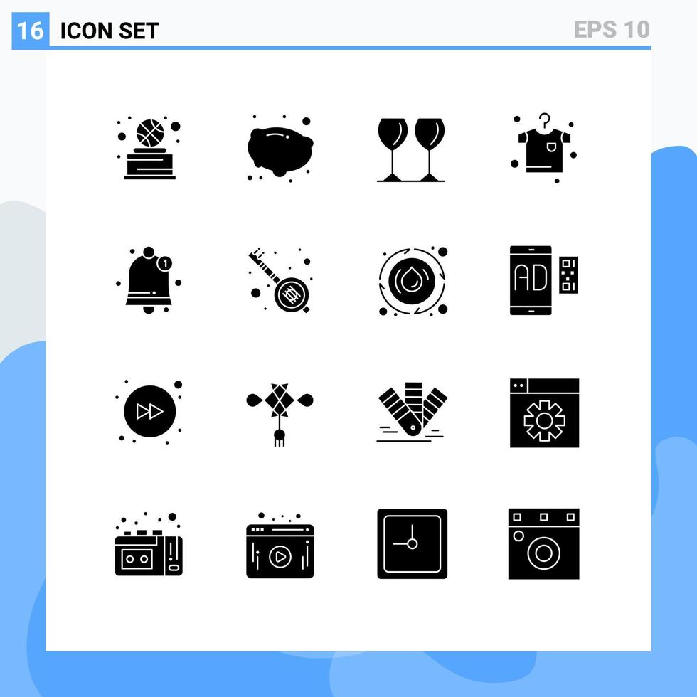 ensemble de 16 symboles d'icônes d'interface utilisateur modernes signes pour l'interface de lunettes de notification de l'inde séchant des éléments de conception vectoriels modifiables vecteur