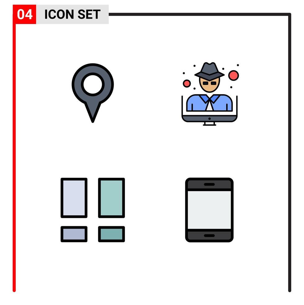 4 concept de couleur plate fillline pour sites Web mobile et applications interface de géolocalisation voleur de broches éléments de conception vectoriels modifiables photo vecteur