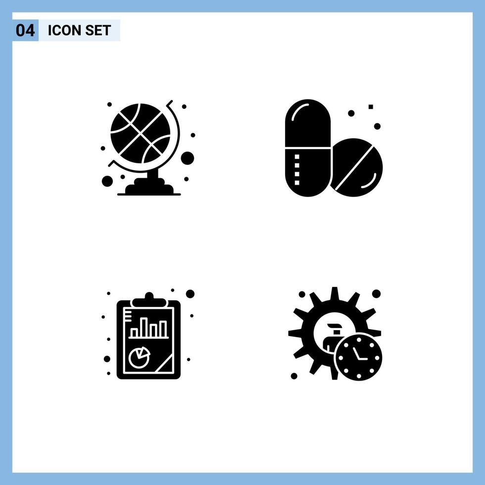 4 icônes créatives signes et symboles modernes d'accessoires de sport analyse de référencement analyse de soins de santé éléments de conception vectoriels modifiables exécutifs vecteur