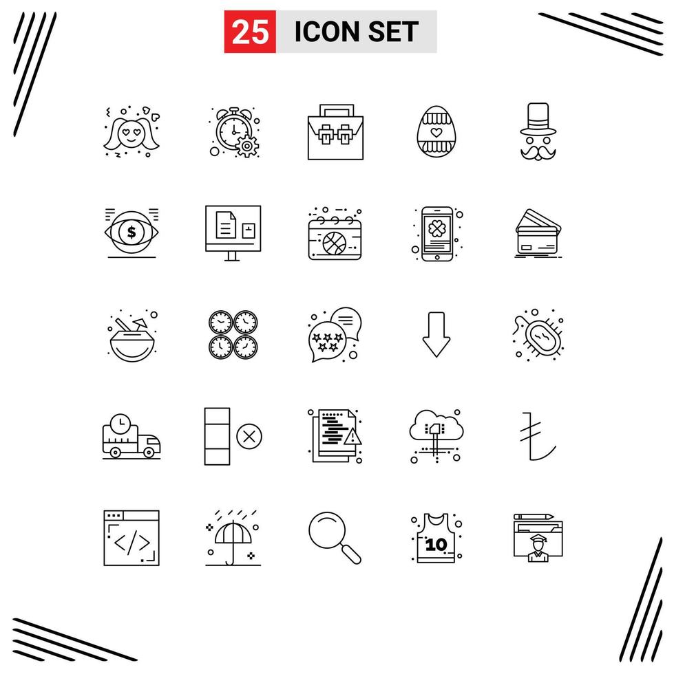 ensemble de 25 symboles d'icônes d'interface utilisateur modernes signes pour moustache sac de vacances oeuf boîte à outils éléments de conception vectoriels modifiables vecteur