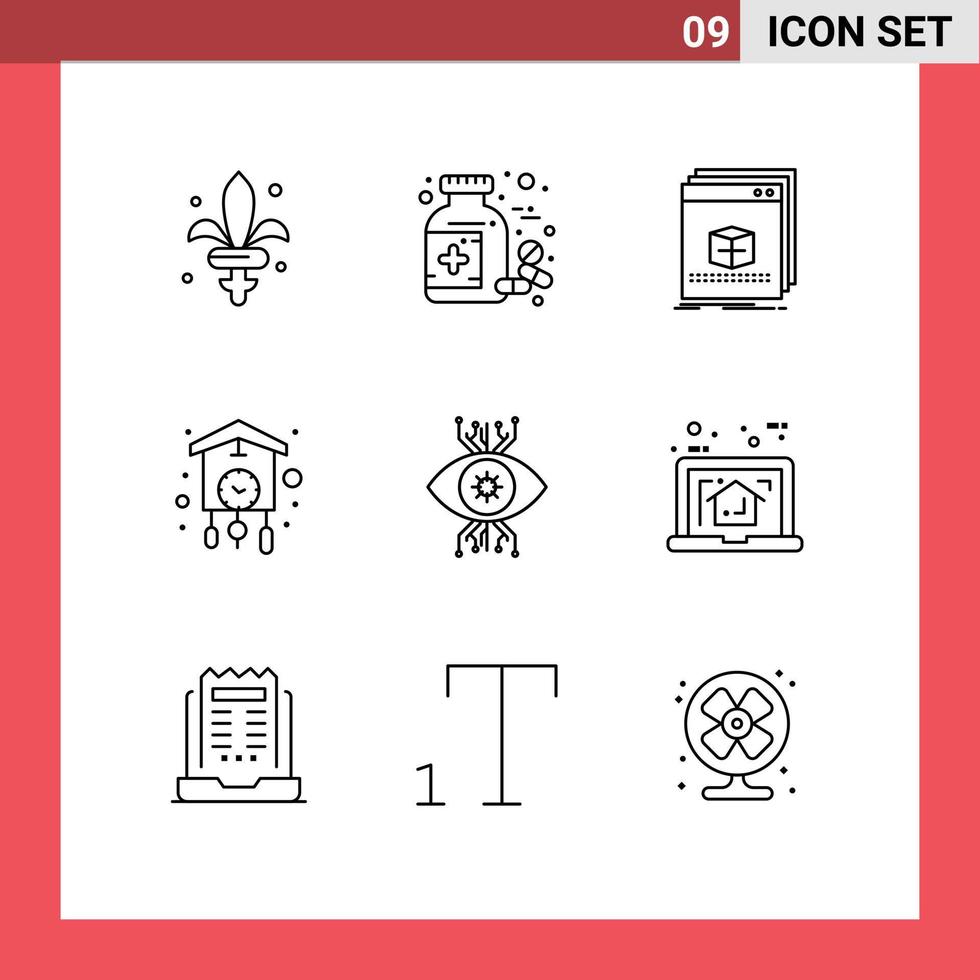 9 ensemble de contours d'interface utilisateur de signes et symboles modernes d'éléments de conception vectoriels modifiables du programme d'accueil de l'ancien logiciel d'horloge vecteur