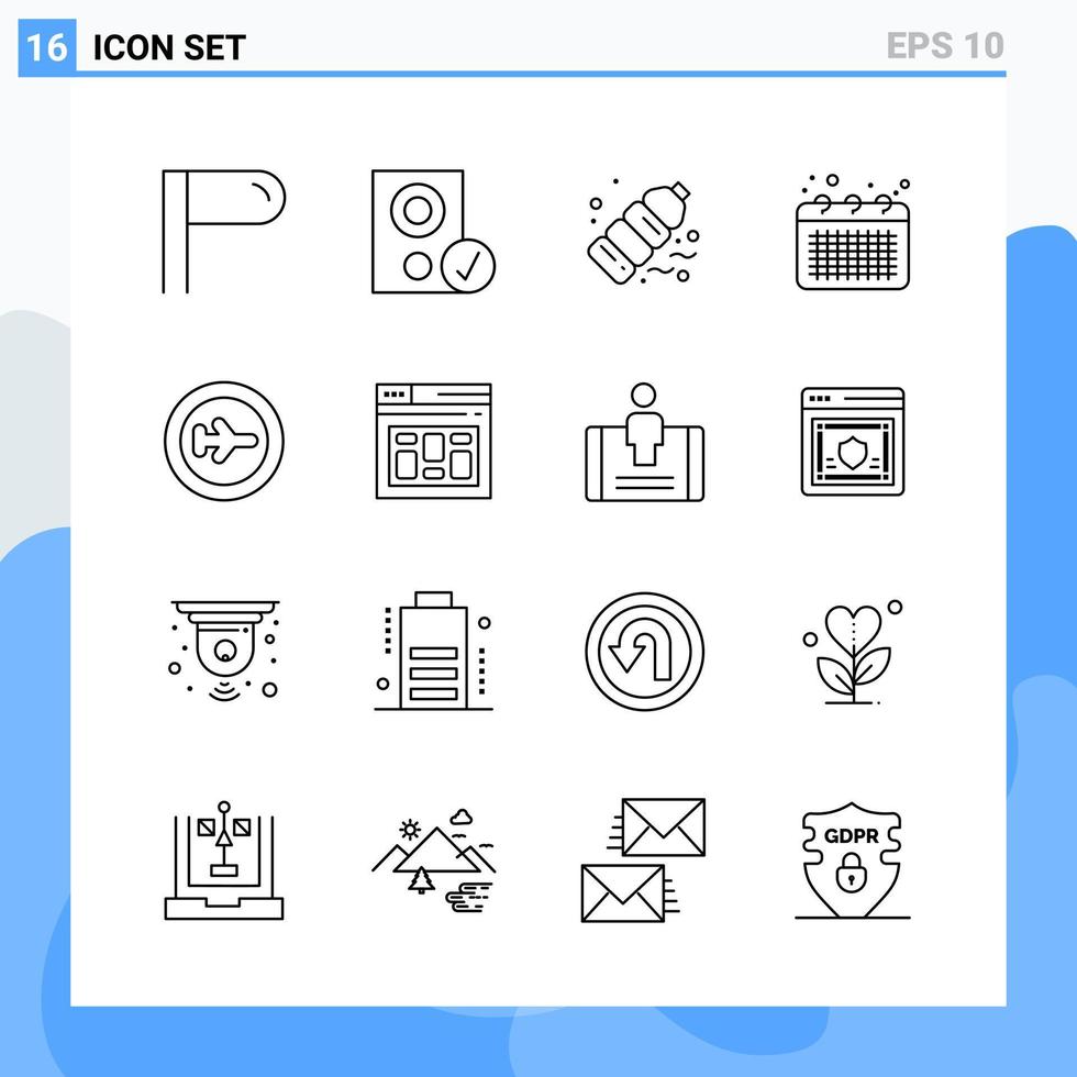 icônes de style moderne de 16 lignes symboles de contour pour un usage général signe d'icône de ligne créative isolé sur fond blanc pack de 16 icônes fond de vecteur d'icône noire créative