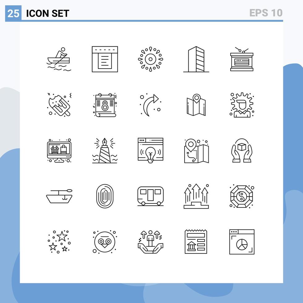 25 lignes universelles définies pour les applications web et mobiles tambour paysage événement maison bâtiments éléments de conception vectoriels modifiables vecteur