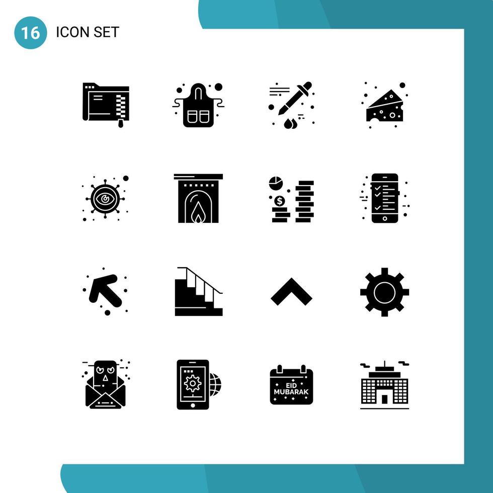 symboles d'icônes universels groupe de 16 glyphes solides modernes d'éléments de conception vectoriels modifiables de restaurant d'entreprise marketing fromage suisse vecteur