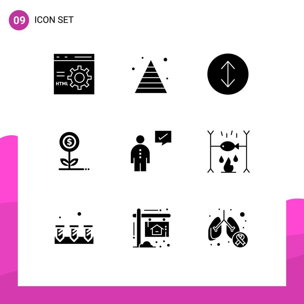 9 icônes créatives signes et symboles modernes de la communication fleur pyramide dollar croissance éléments de conception vectoriels modifiables vecteur