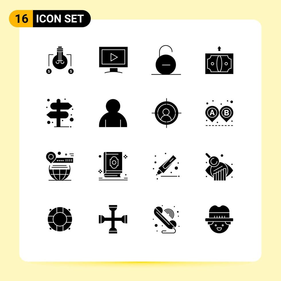 16 glyphes solides vectoriels thématiques et symboles modifiables d'éléments de conception vectoriels modifiables de sécurité d'entreprise de verrouillage de la finance de direction vecteur