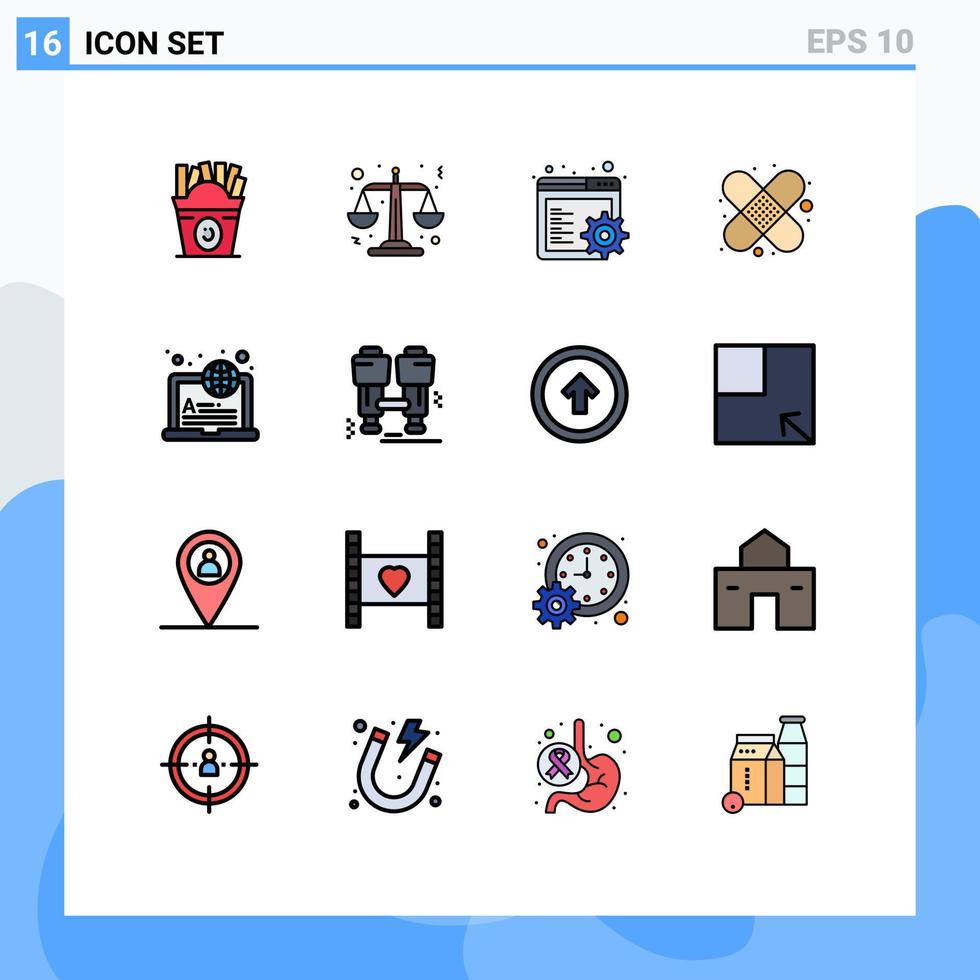 ensemble moderne de 16 lignes et symboles remplis de couleurs plates tels que l'équipement d'apprentissage du camp internet secourisme éléments de conception vectoriels créatifs modifiables vecteur
