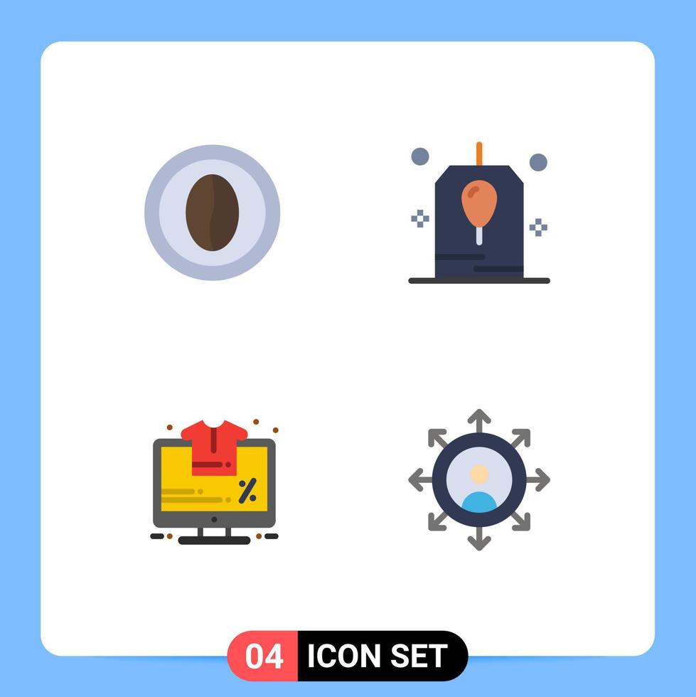4 icône plate universelle signes symboles de café moniteur nourriture célébration pourcentage éléments de conception vectoriels modifiables vecteur