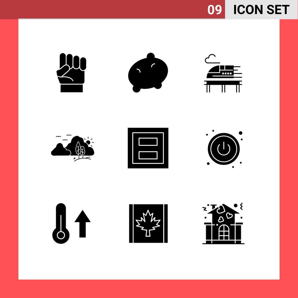 interface mobile glyphe solide ensemble de 9 pictogrammes d'éléments de conception vectoriels modifiables de train d'arbre de cadre nature paysage vecteur