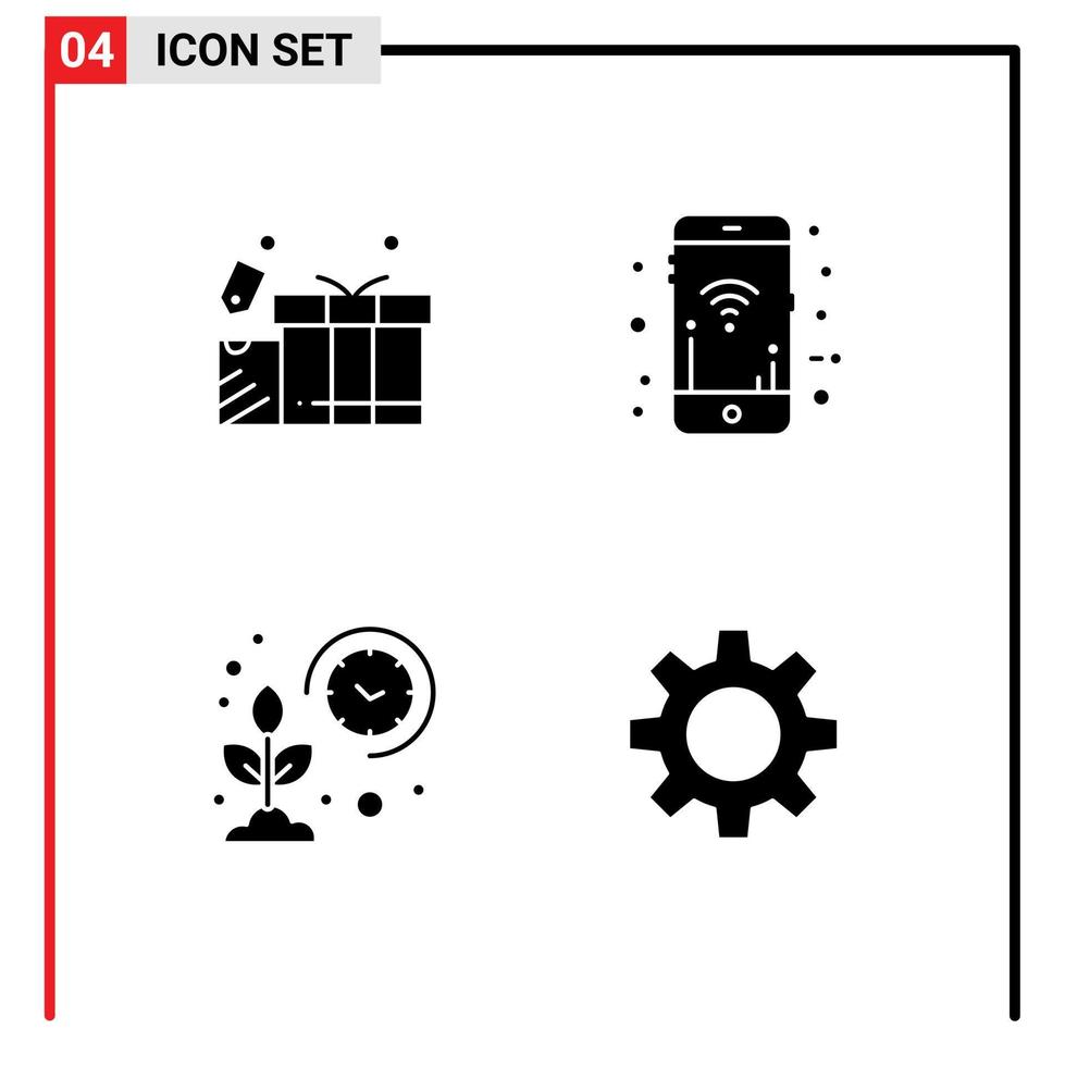 ensemble de 4 glyphes solides universels pour les applications web et mobiles les signaux de mariage des agriculteurs cadeaux font pousser des éléments de conception vectoriels modifiables vecteur