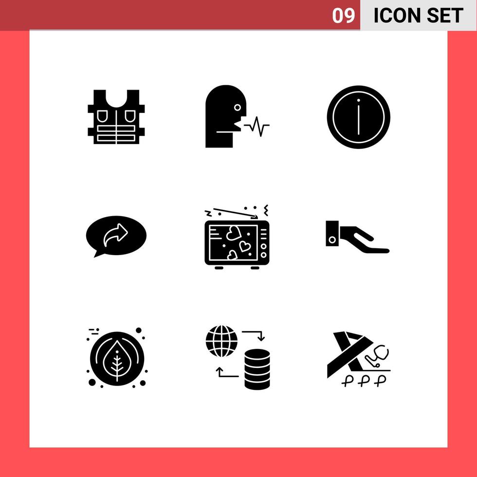 9 pack de glyphes solides de l'interface utilisateur de signes et symboles modernes d'amour détails de la flèche informations de chat éléments de conception vectoriels modifiables vecteur