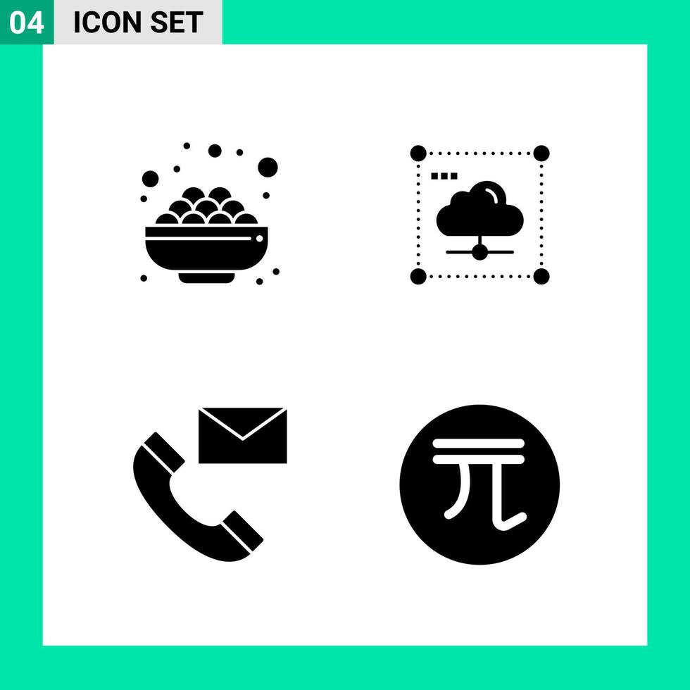 pack de 4 symboles de glyphe de jeu d'icônes de style solide pour imprimer des signes créatifs isolés sur fond blanc 4 jeu d'icônes fond de vecteur d'icône noire créative