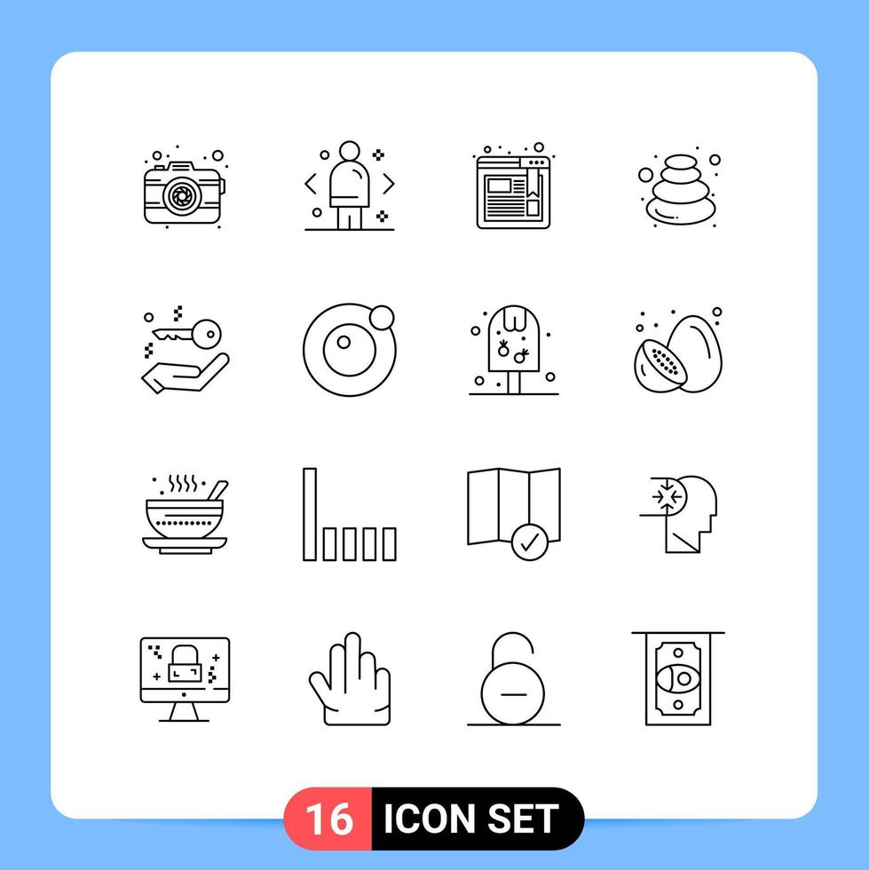 contour de l'interface mobile ensemble de 16 pictogrammes de marketing spa maison relax éléments de conception vectoriels modifiables à chaud vecteur