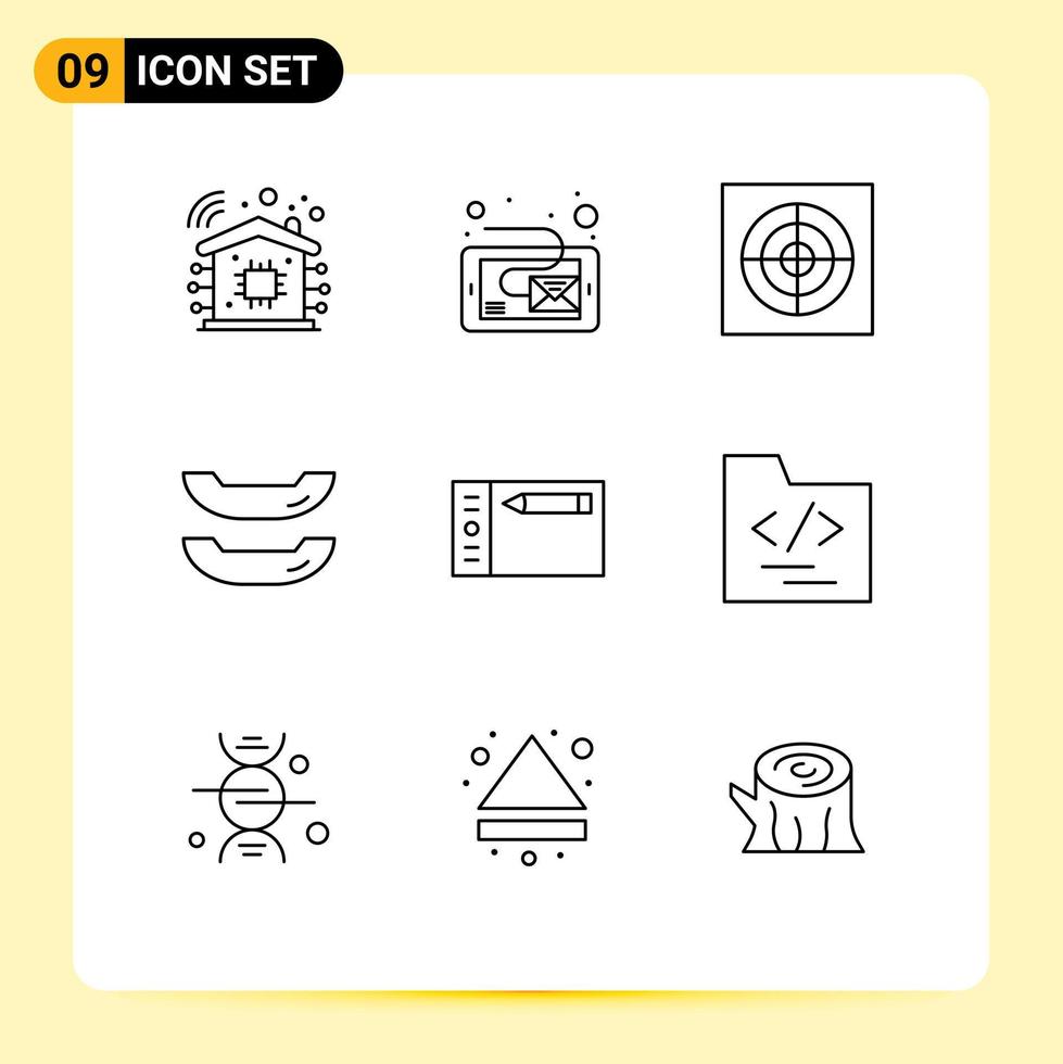 9 signes de contour universels symboles de conception graphique d'extracteur de tablette de fichier éléments de conception vectoriels modifiables vecteur