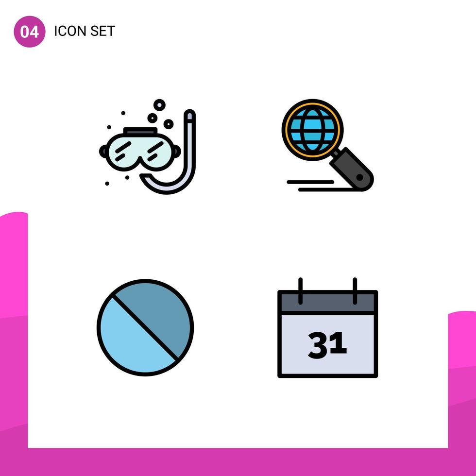 ensemble moderne de 4 pictogrammes de couleurs plates remplies de plongée interdite recherche estivale interdite éléments de conception vectoriels modifiables vecteur