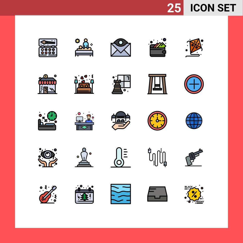 25 interface utilisateur ligne remplie pack de couleurs plates de signes et symboles modernes de kite money spa cash email éléments de conception vectoriels modifiables vecteur