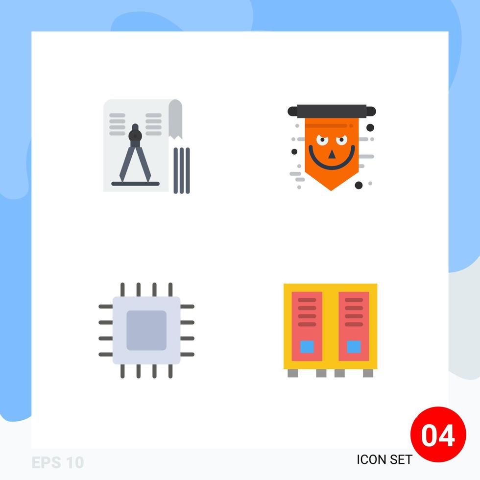 interface mobile icône plate ensemble de 4 pictogrammes de boussole géométrie fantasmagorique ordinateurs halloween éléments de conception vectoriels modifiables vecteur