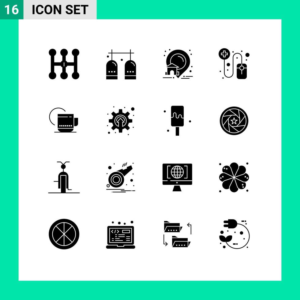 groupe de 16 glyphes solides modernes définis pour les éléments de conception vectoriels modifiables en ligne du pharmacien du domaine du thé de l'hôtel vecteur