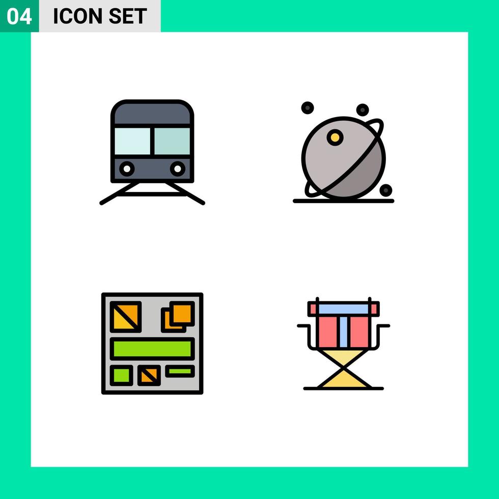 ensemble de 4 symboles d'icônes d'interface utilisateur modernes signes pour les éléments de conception vectoriels modifiables de la maquette d'orbite de transport du système de métro vecteur