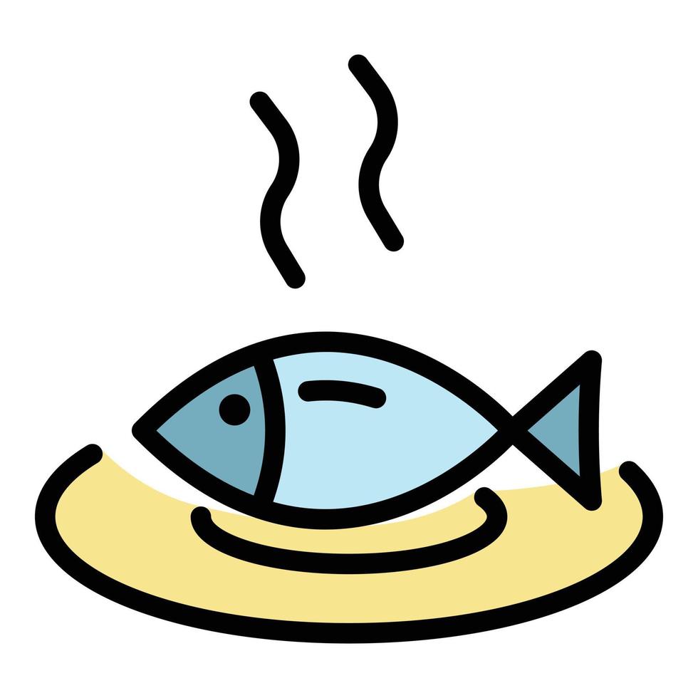 vecteur de contour de couleur d'icône de poisson cuit chaud