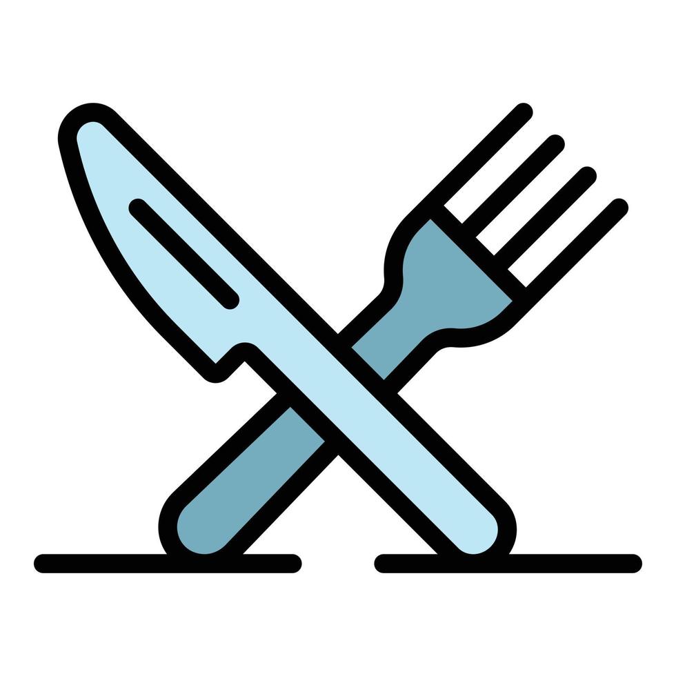 icône de fourchette de couteau croisé vecteur de contour de couleur