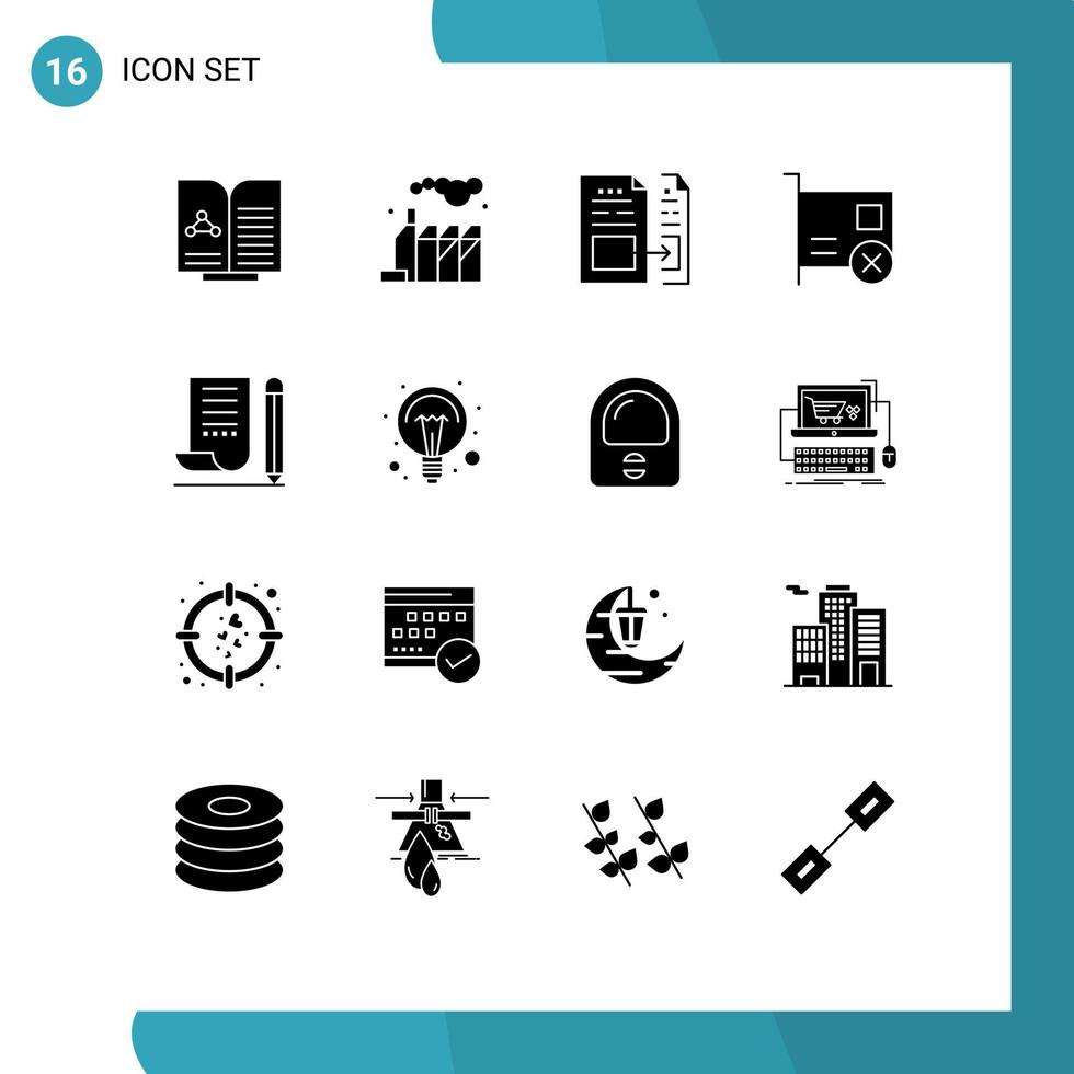 ensemble de 16 symboles d'icônes d'interface utilisateur modernes signes pour les périphériques de données matériels de bloc-notes carte éléments de conception vectoriels modifiables vecteur