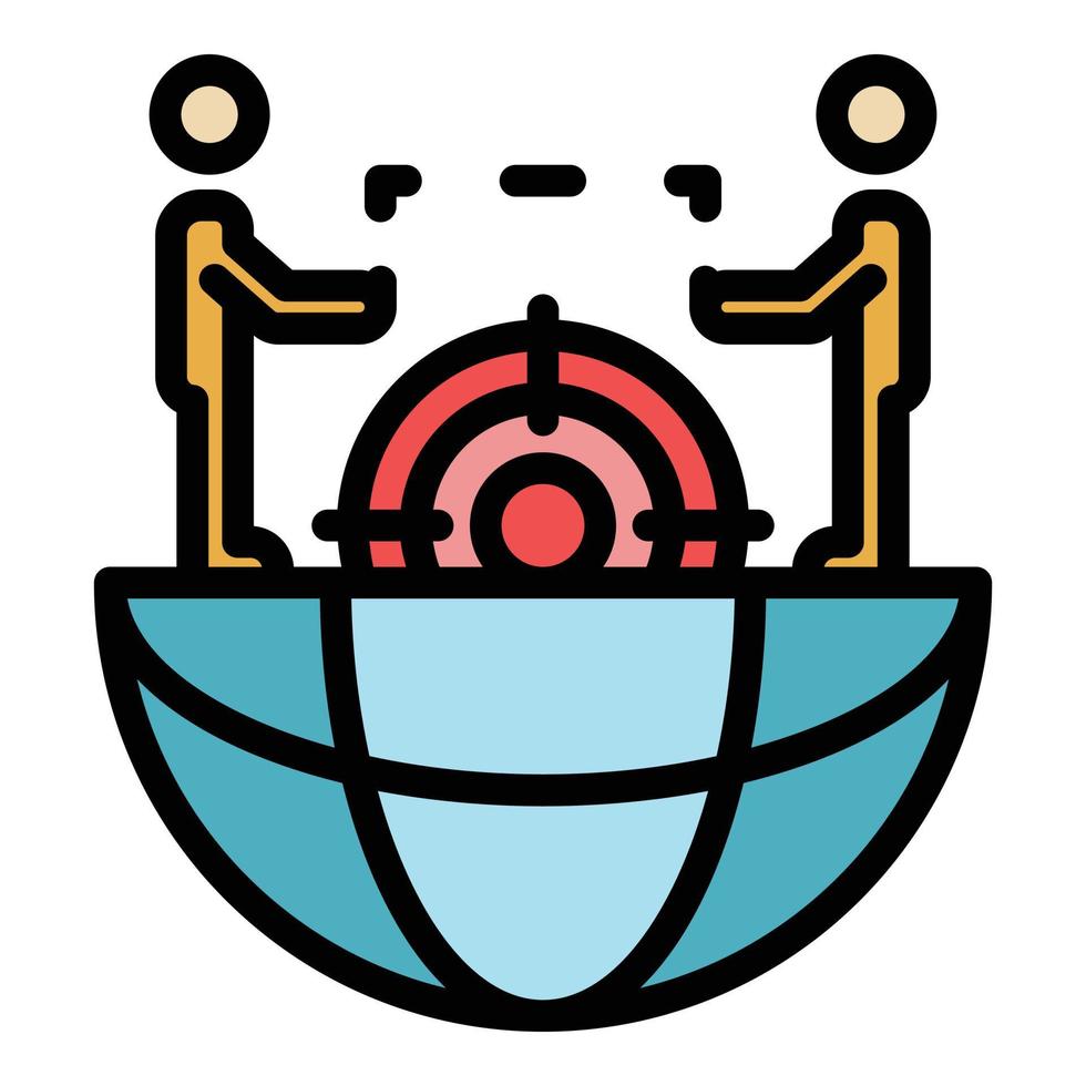icône de coopération mondiale de chasseur de têtes vecteur de contour de couleur