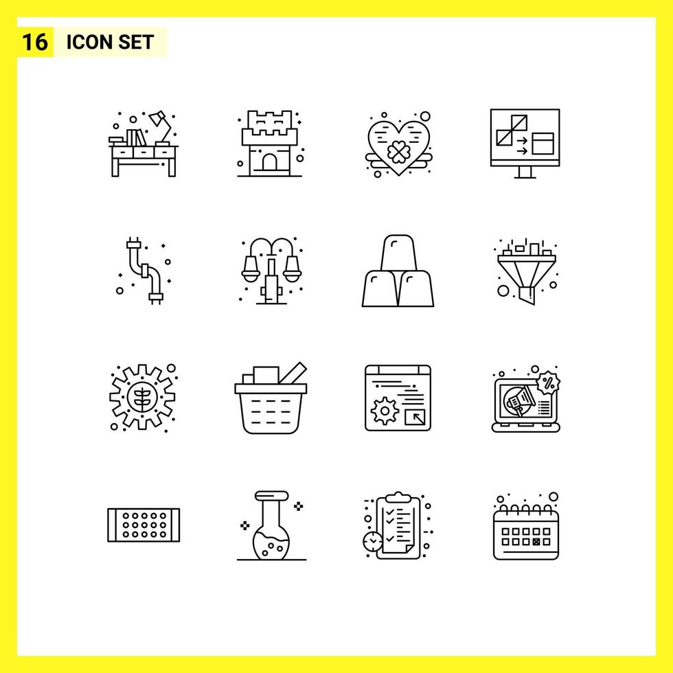 symboles d'icônes universels groupe de 16 contours modernes de trèfle de développement de tuyaux développer des éléments de conception vectoriels modifiables de codage vecteur