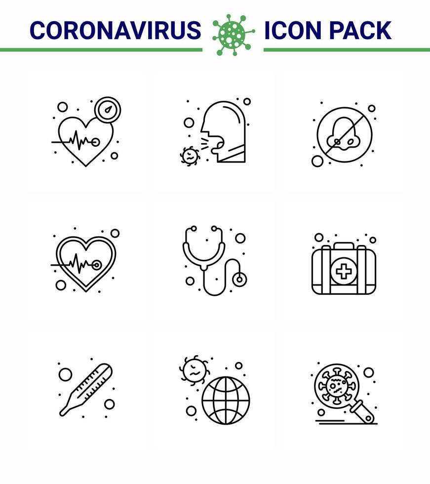 25 ensemble d'icônes d'urgence de coronavirus conception bleue telle que la maladie de battement de pouls éviter les éléments de conception de vecteur de maladie du coronavirus viral du nez 2019nov