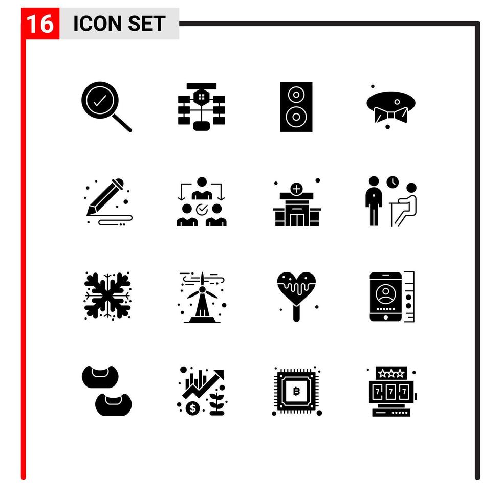 ensemble de 16 glyphes solides vectoriels sur la grille pour les dispositifs de cravate d'art technologie vestimentaire éléments de conception vectoriels modifiables vecteur
