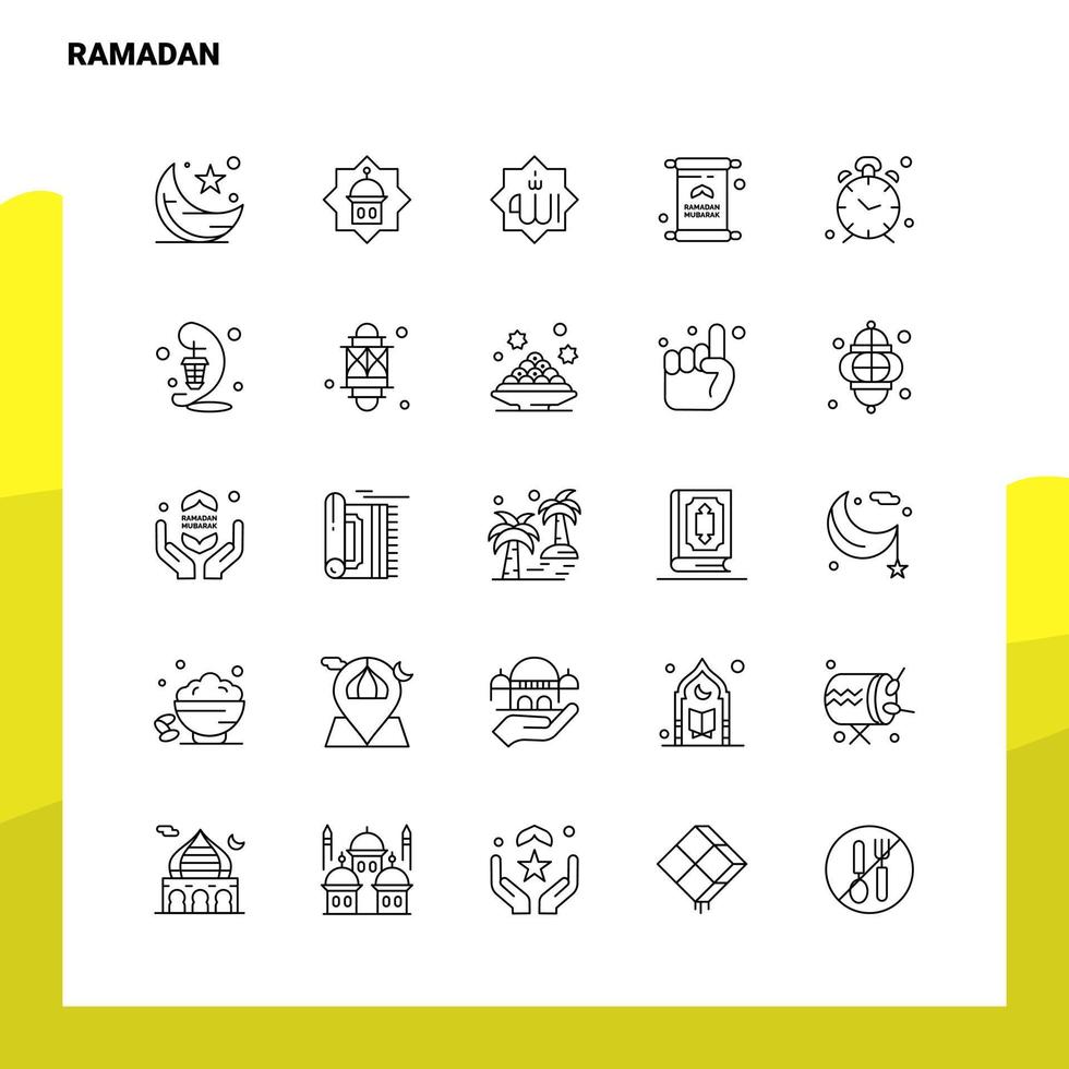 ensemble d'icônes de ligne de ramadan ensemble 25 icônes conception de style minimalisme vectoriel icônes noires définies pack de pictogrammes linéaires