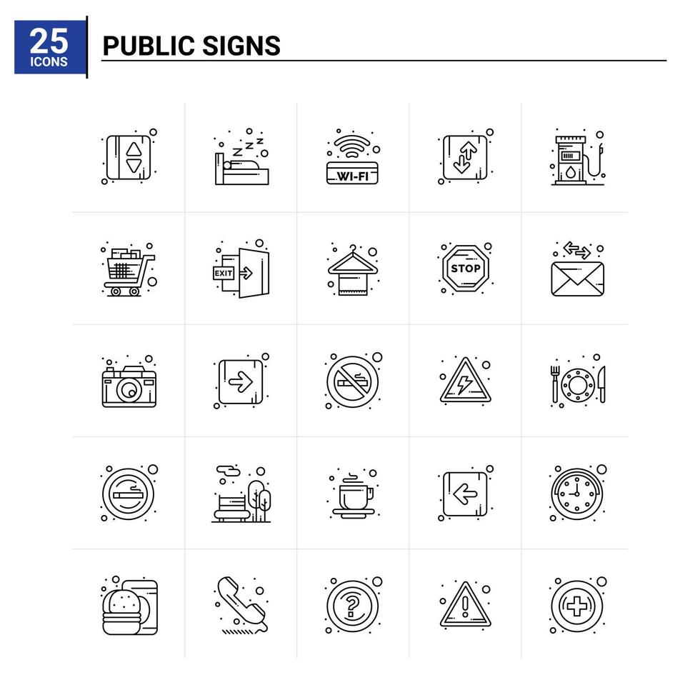 25 enseignes publiques icon set vector background