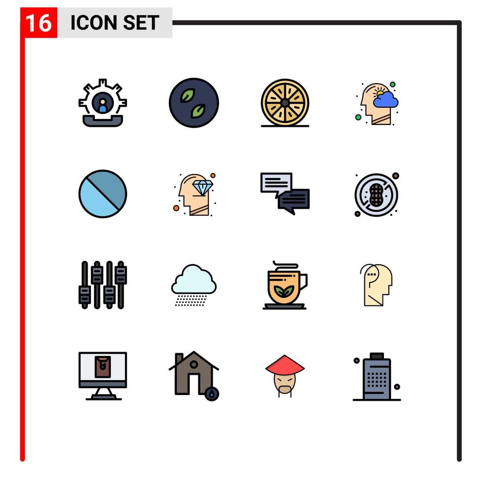 ensemble moderne de 16 lignes et symboles remplis de couleurs plates tels que tête d'esprit nature nuage orange éléments de conception vectoriels créatifs modifiables vecteur