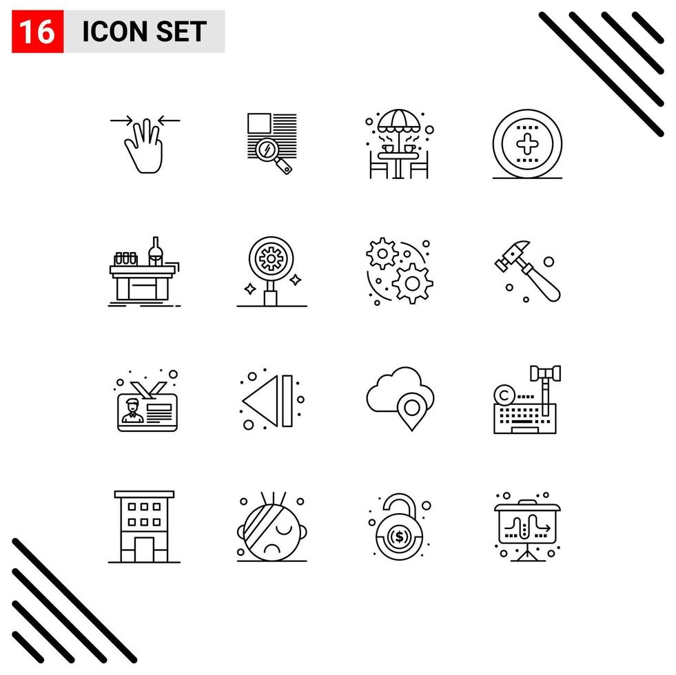 ensemble de 16 symboles d'icônes d'interface utilisateur modernes signes pour la biologie chaise d'interface utilisateur médias parapluie éléments de conception vectoriels modifiables vecteur