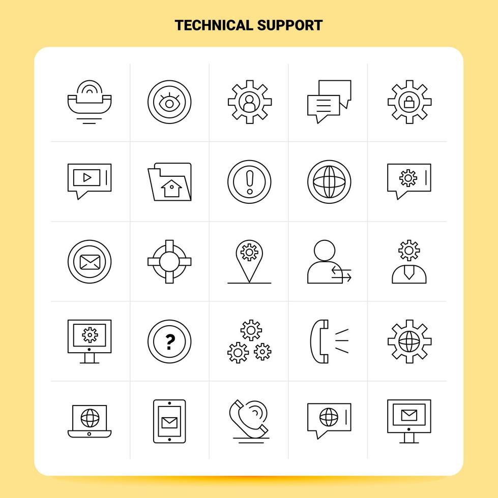 contour 25 jeu d'icônes de support technique conception de style de ligne vectorielle icônes noires définies pack de pictogrammes linéaires idées d'affaires web et mobiles conception illustration vectorielle vecteur