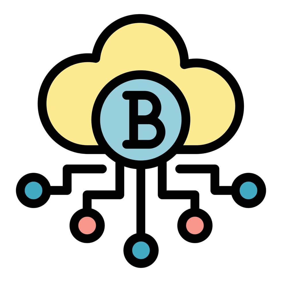 vecteur de contour de couleur d'icône de nuage numérique blockchain