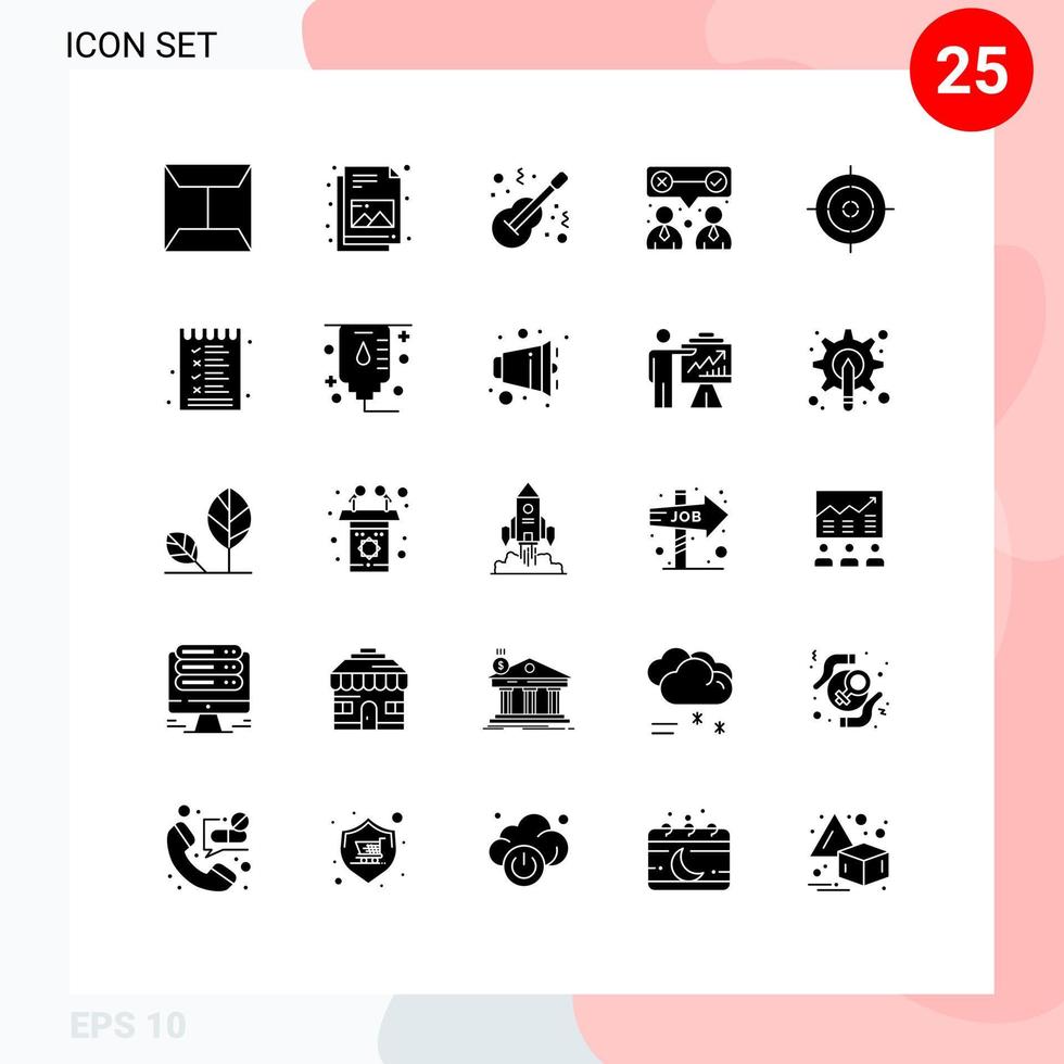 groupe de 25 signes et symboles de glyphes solides pour le travail de l'équipe d'instruments de tir sportif nos éléments de conception vectoriels modifiables vecteur