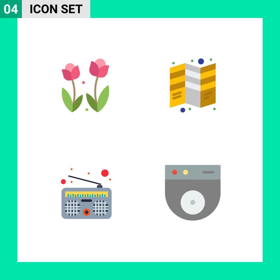 ensemble de 4 icônes vectorielles plates sur la grille pour les éléments de conception vectoriels modifiables de la flore tri rose flyer media vecteur