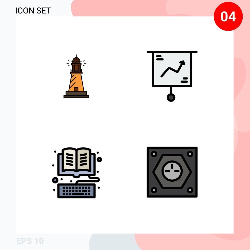 symboles d'icônes universels groupe de 4 couleurs plates modernes de présentation de phare tableau de plage ebook éléments de conception vectoriels modifiables vecteur