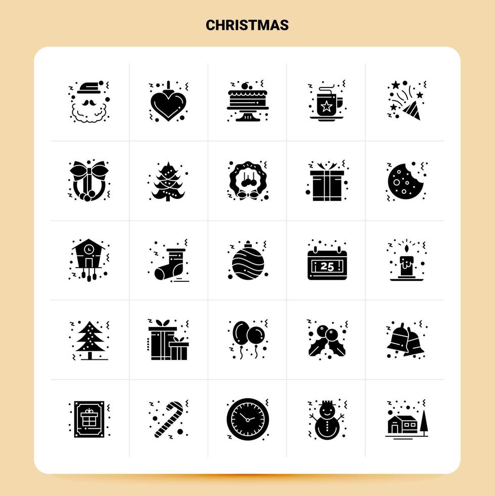 ensemble d'icônes de noël solide 25 conception de style glyphe vectoriel icônes noires définies idées d'affaires web et mobiles conception illustration vectorielle