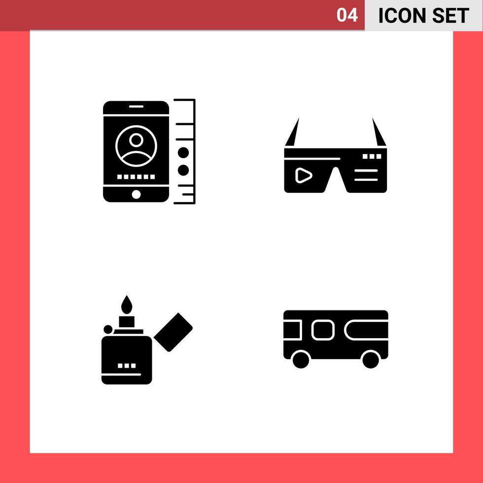 4 pack d'icônes symboles de glyphe de style solide sur fond blanc signes simples pour la conception générale fond de vecteur d'icône noire créative